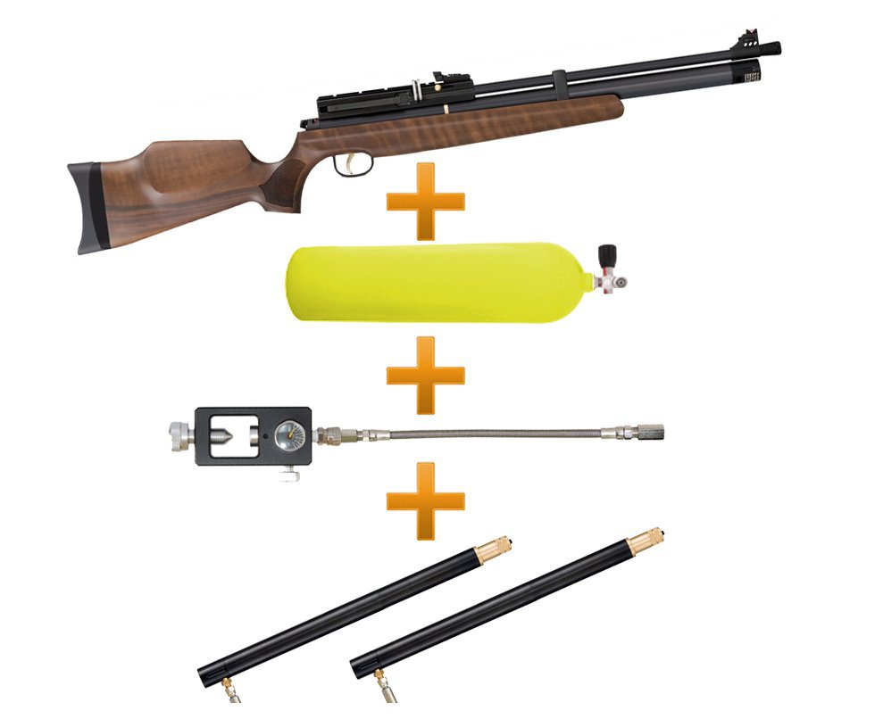 Carabina Pcp Hatsan At44-10w Madeira 5,5 + Capa + 02 Cilindro Extra + Scuba 11,1l + Adaptador Recarga