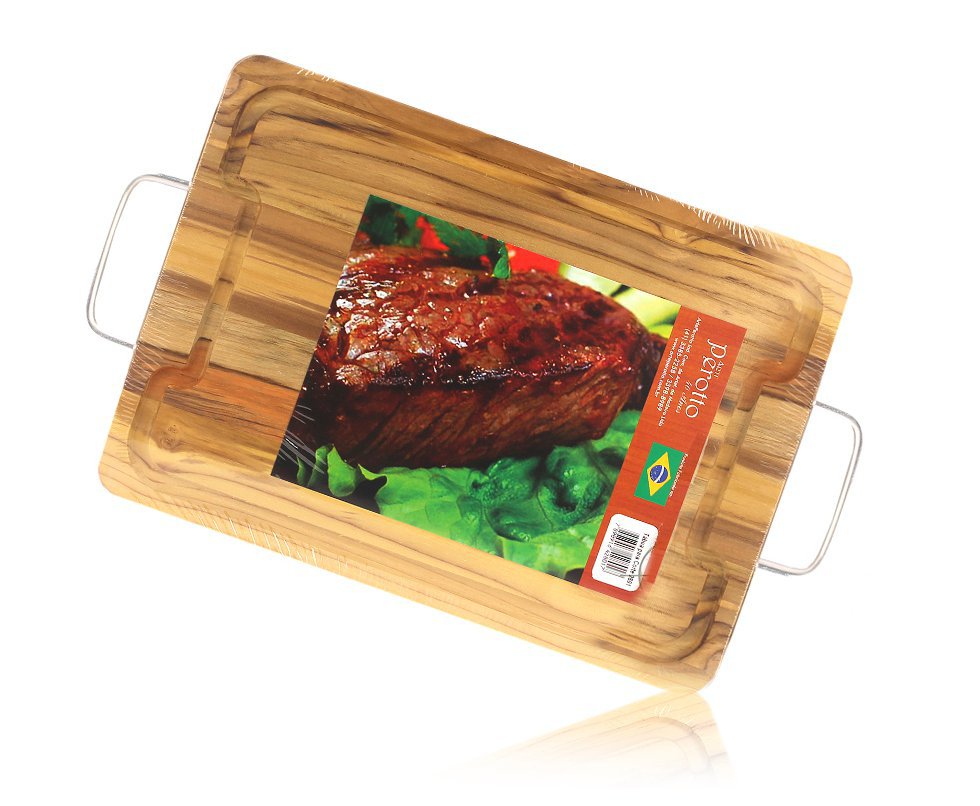 Tábua Para Churrasco Com Alças Metálicas - 33,5 X 24,0 X 1,7cm