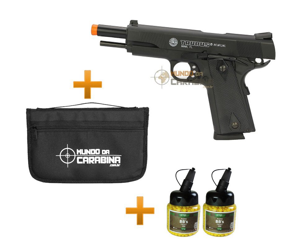 Pistola De Airsoft Taurus Pt 1911 Semi/metal + Capa + Coldre + 2000 Esferas 0,12g - Cybergun