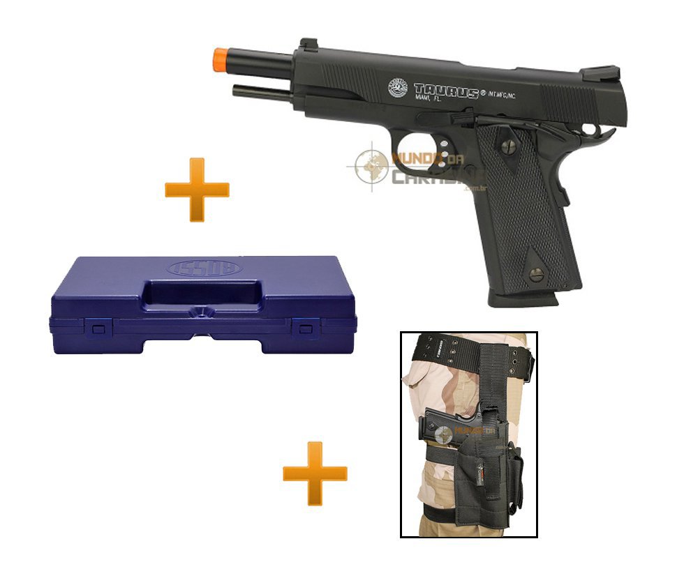Pistola De Airsoft Taurus Pt 1911 Semi/metal + Coldre Perna Destro + Case Rossi
