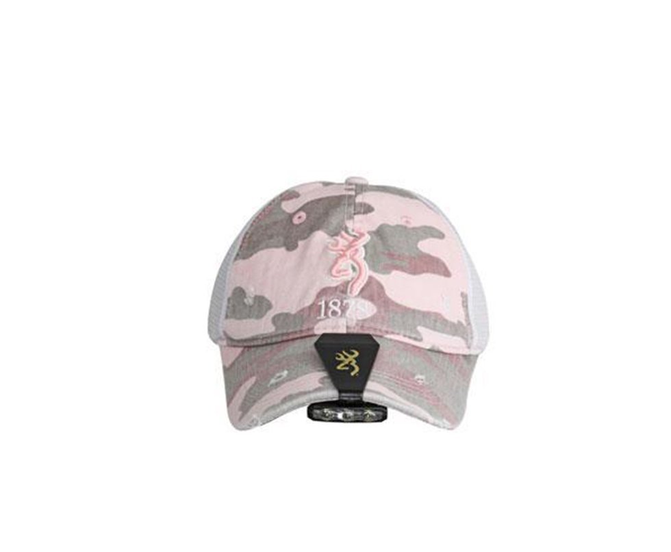 Kit Boné Browning Camuflado Com Lanterna Para Camping - Rosa E Cinza
