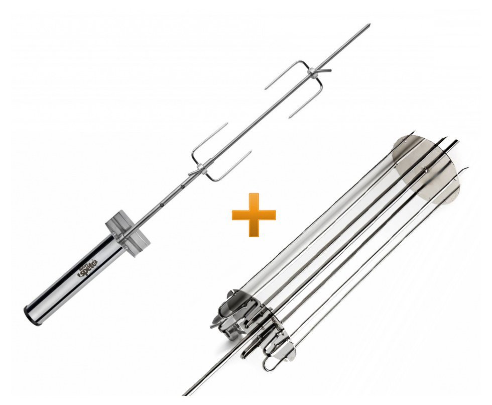 Espeto Giratorio Inox + Carrossel Inox + Pilha - Rotary