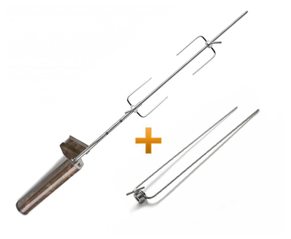 Espeto Giratorio Inox Madeira + Garfo Longo Inox + Pilha - Rotary