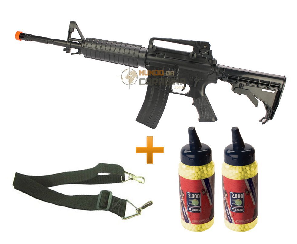 Rifle De Airsoftcolt M4 A1 Spring + Bandoleira + 4000 Esferas 0,12g - Cyber Gun