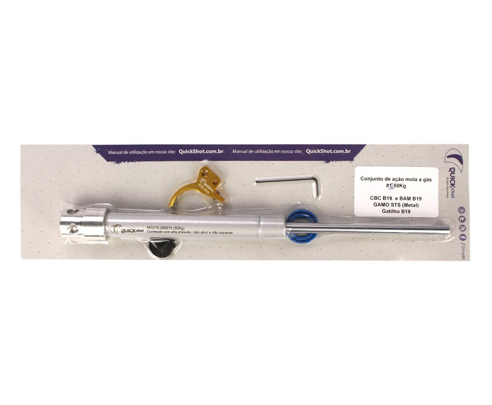Kit Customização 2 - Pistão Pneumático 50 Kg + Lamina Gatilho + Pu + Centralizador - Cbc B19/bam B19 E Gamo Sts (metal) - Quickshot
