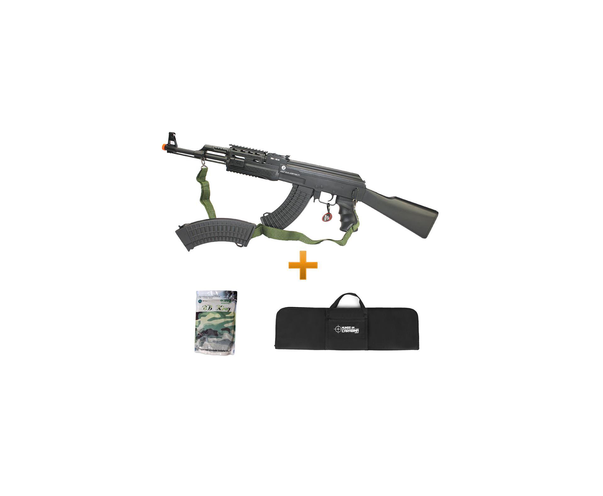 Rifle De Airsoft Ak 47 Tactical Fsv Full + 4000 Esferas 0,20g + Capa Airsoft Cybergun