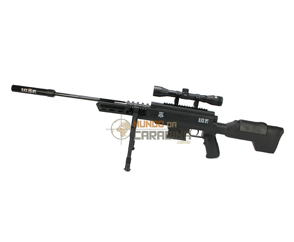 Carabina De Pressão Sniper Black Ops Cal 4,5mm Pistão Pneumático + Capa Almofadada - Rossi
