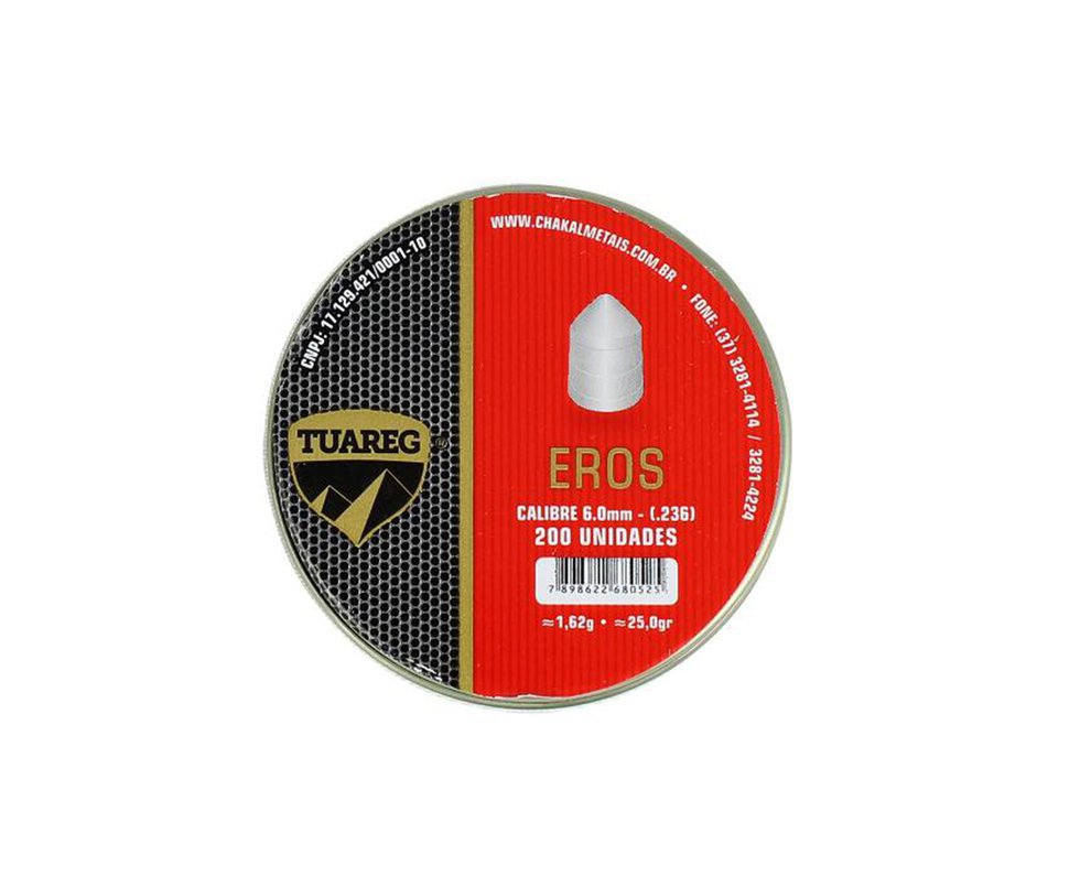 Chumbinho De Pressão Tuareg Premium Eros 6,0 Mm - 200 Unidades - Chakal