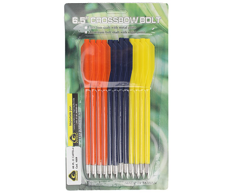 Kit 12 Setas De Plastico Para Besta / Balestra - Ponteira Metal - 6,5" - Colorida