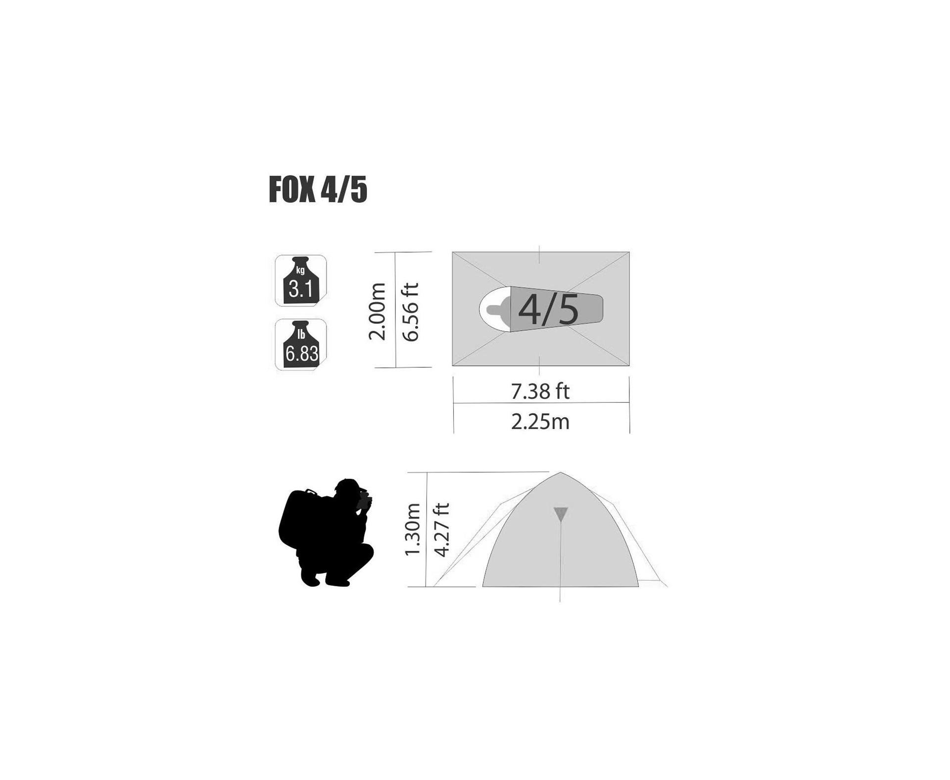 Barraca Para Camping Fox 4/5 Ntk Até 5 Pessoas Com 1800 Mm De Coluna D’água Fácil De Armar