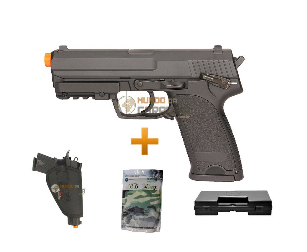 Pistola De Airsoft Eletrica Usp Bivolt + Esferas 0,20g + Case Deluxe + Coldre - Cyma