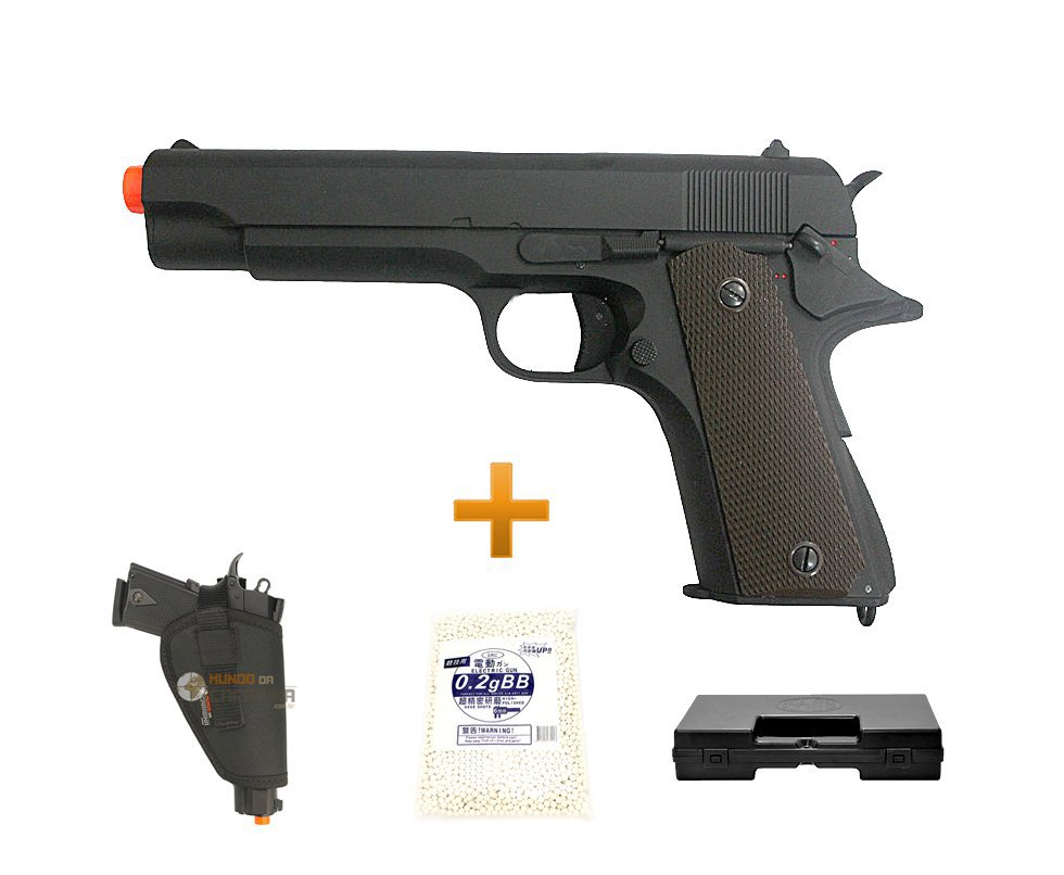 Pistola De Airsoft Eletrica 1911 Bivolt + Esferas 0,20g + Case Deluxe + Coldre - Cyma
