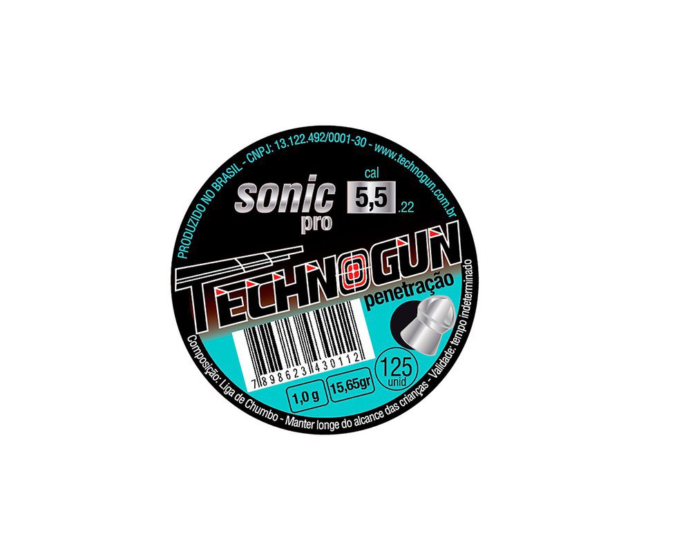 Chumbinho Sonic Pró Calibre 5,5mm - Pote Com 125 Pcs - Technogun