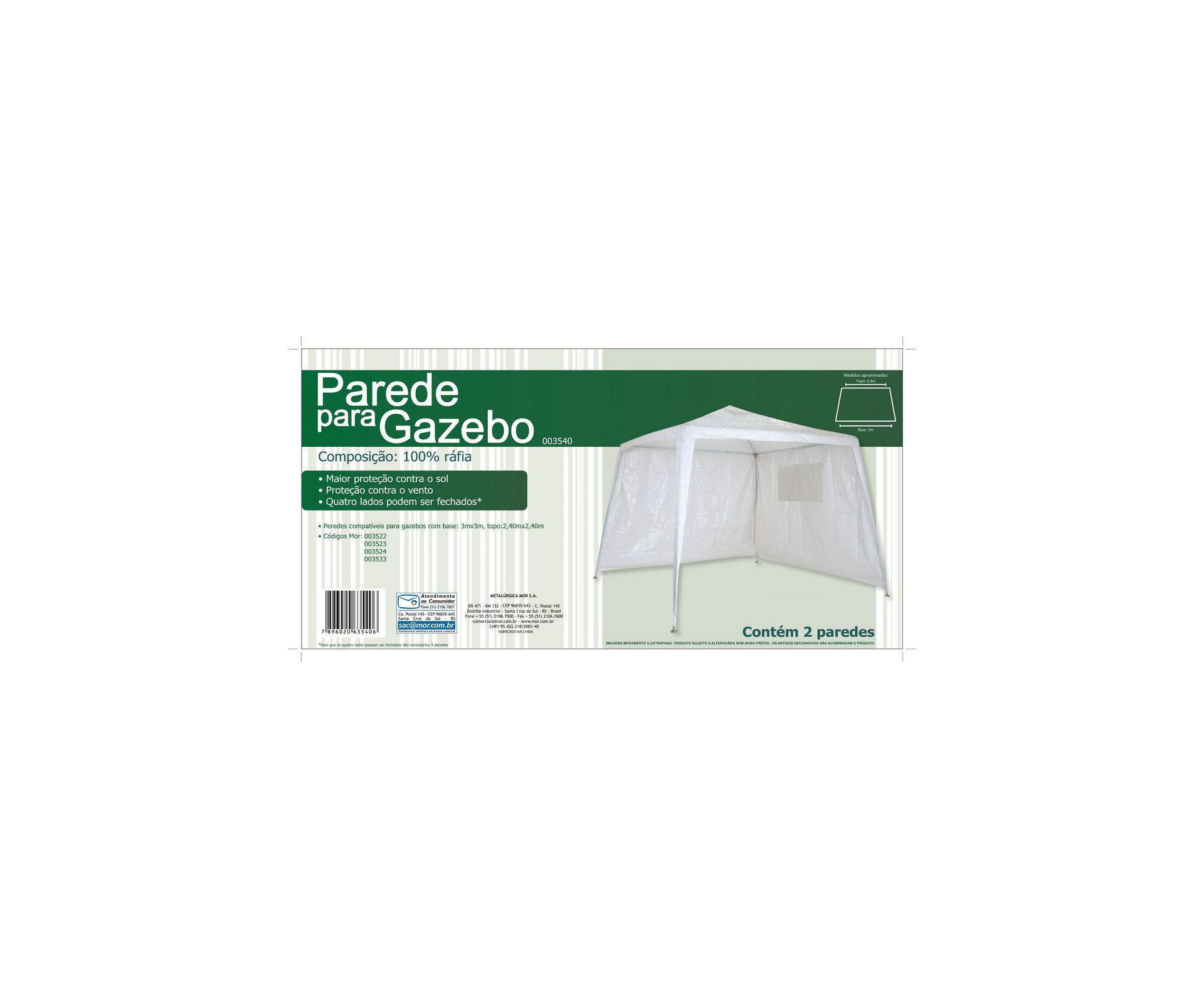 Conjunto De Parede Para Gazebo 2,4 X 3,0m - Branco - Mor