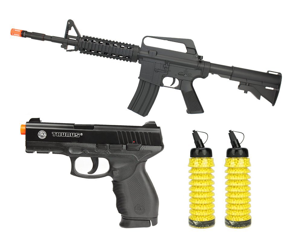 Pistola De Airsoft Taurus Pt 24/7 Semi/metal Cal 6,0 Mm + Rifle M4 Spring+ 4000 Esferas 0,12g