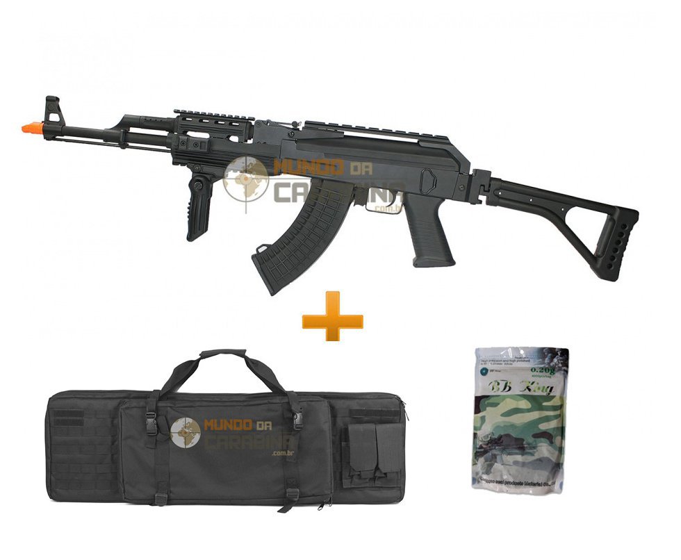Rifle De Airsoft Ak47 Tactical Full Metal - Bivolt + Esferas 0,20g Bb King + Case Especial - Cyma