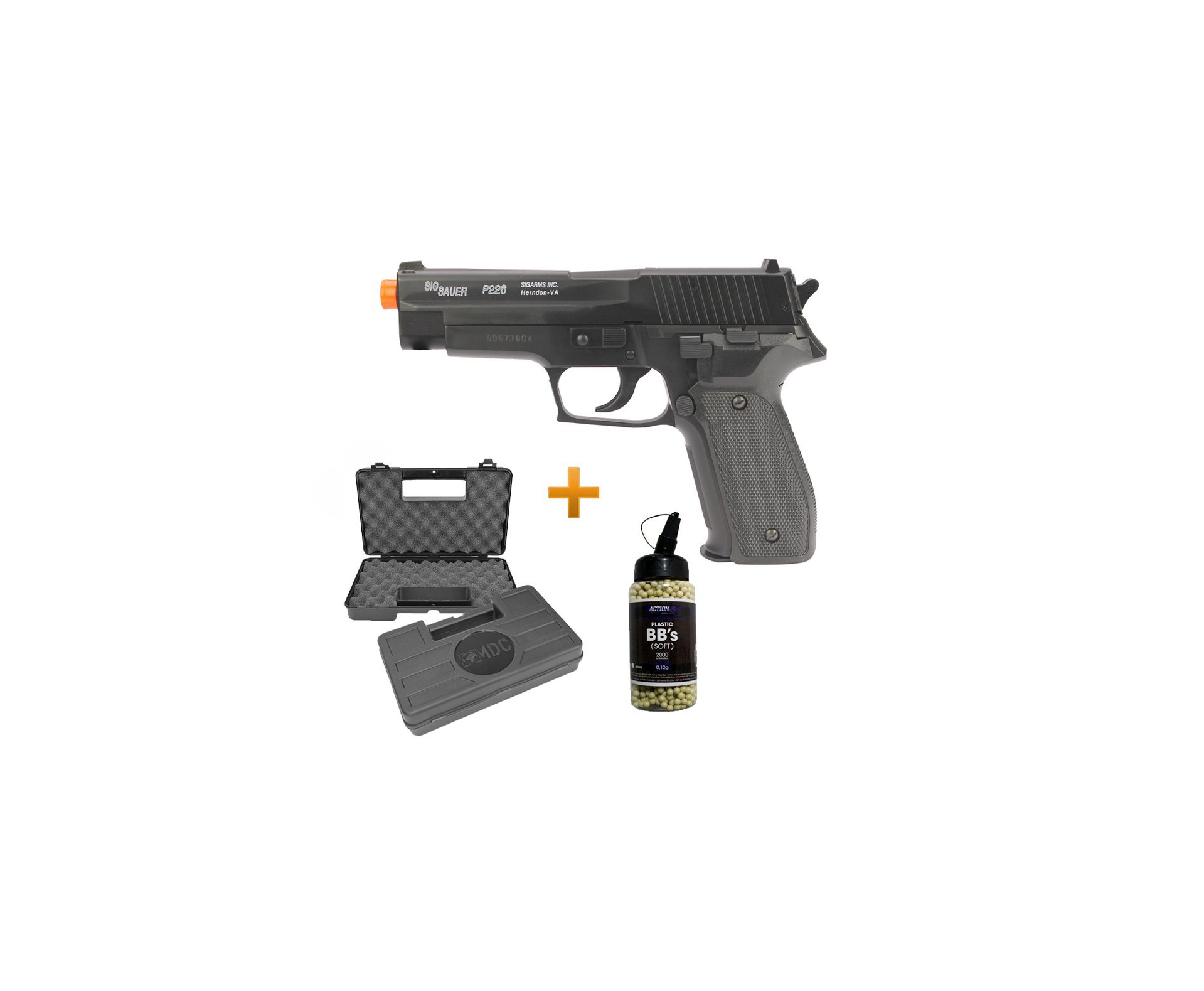 Pistola De Airsoft P226 Sig Sauer Slide Metal - Cal 6,0 Mm + Case Deluxe + 4000 Esferas 0,12g - Cyber Gun