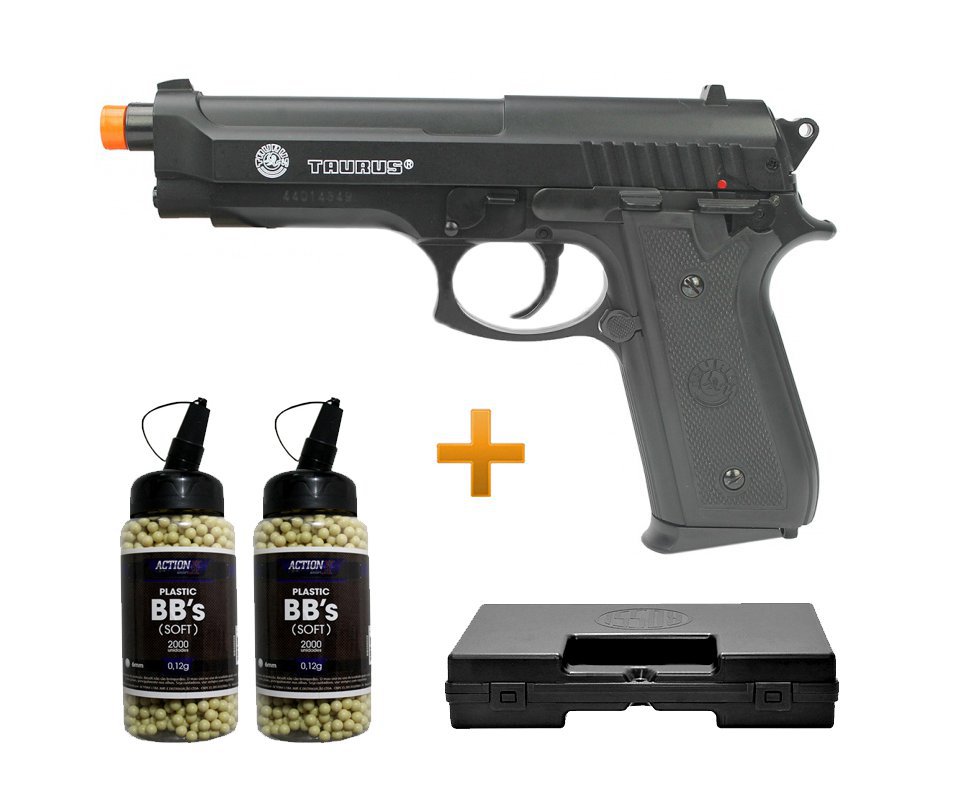 Pistola De Airsoft Taurus Pt 92 - Slide Metal Cal 6,0mm + 4000 Esferas 0,12g + Case Deluxe - Cybergun