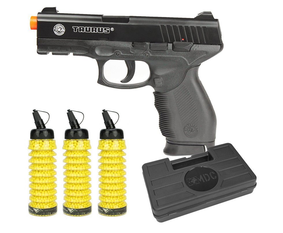 Pistola De Airsoft Taurus Pt 24/7 Semi/metal - Cal 6,0 Mm + 6900 Esferas 0,12g + Case Cybergun