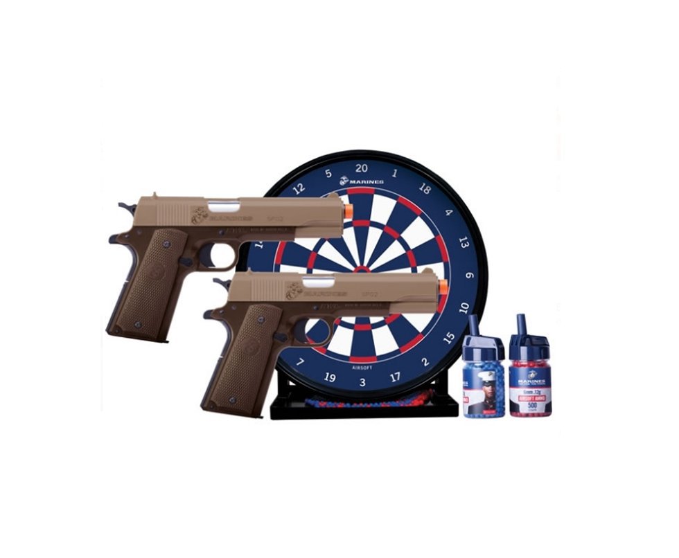 Kit De Airsoft Marines - 2 Pistolas 1911 + Alvo Gel + Esferas Plásticas - Crosman