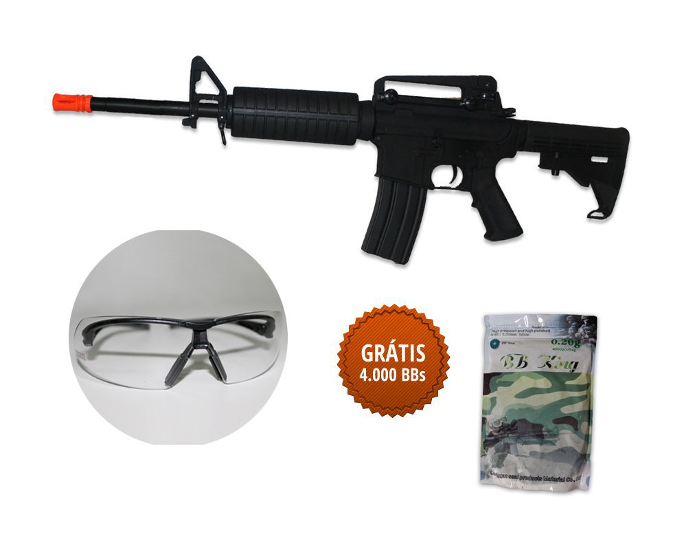 Rifle De Airsoft M4a1 - Full Metal - Cal. 6,0 Mm - Cyma + óculos Swiss Arms Tactical + 4000 Esferas Bb King