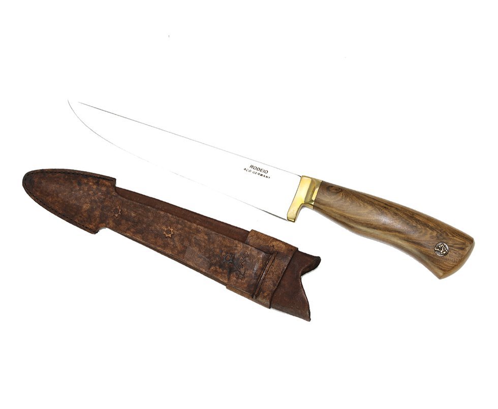 Faca Churrasco 10" + Bainha Couro - Cabo De Madeira Guajuvira - Rodeio