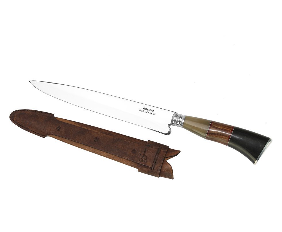 Faca Campeira 9 + Bainha Couro - Cabo Madeira/chifre - Rodeio