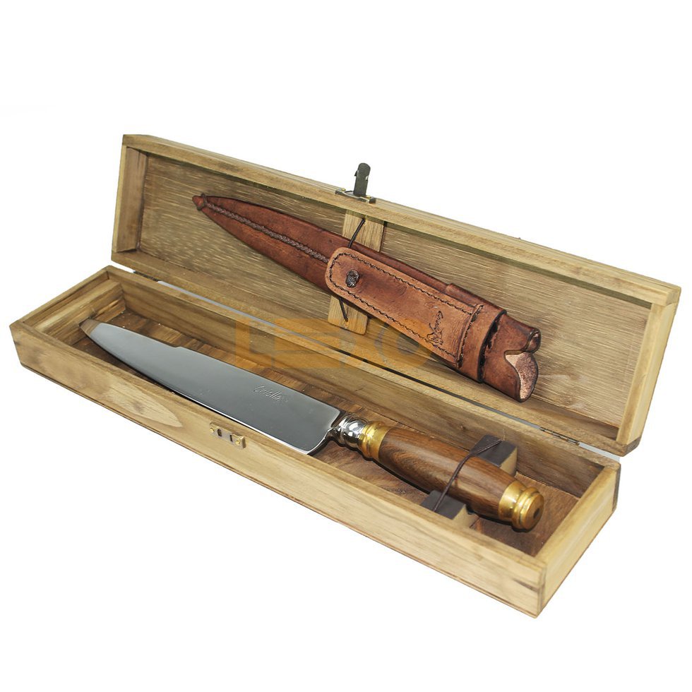 Faca Artesanal Forjada 10" Com Bainha De Couro + Caixa Madeira - Criolla