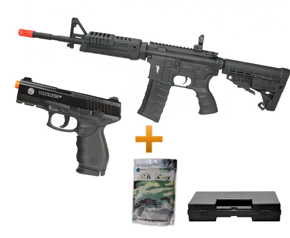 Rifle De Airsoft M4 Carbine Caa Custom Cal 6mm + Pistola Taurus Pt 24/7 Co2 + 02 Co2 + Esfera 0,20g - King Arms
