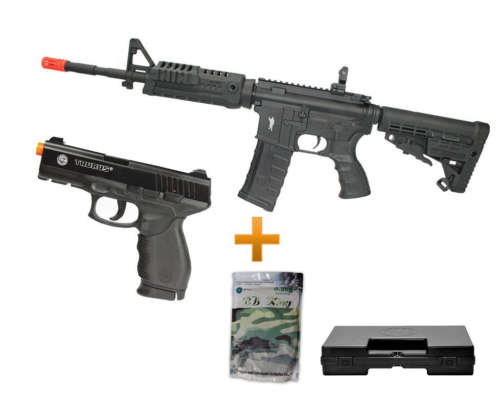 Rifle De Airsoft M4 Carbine Caa Custom Cal 6mm + Pistola Taurus Pt 24/7 Co2 + 02 Co2 + Esfera 0,20g - King Arms