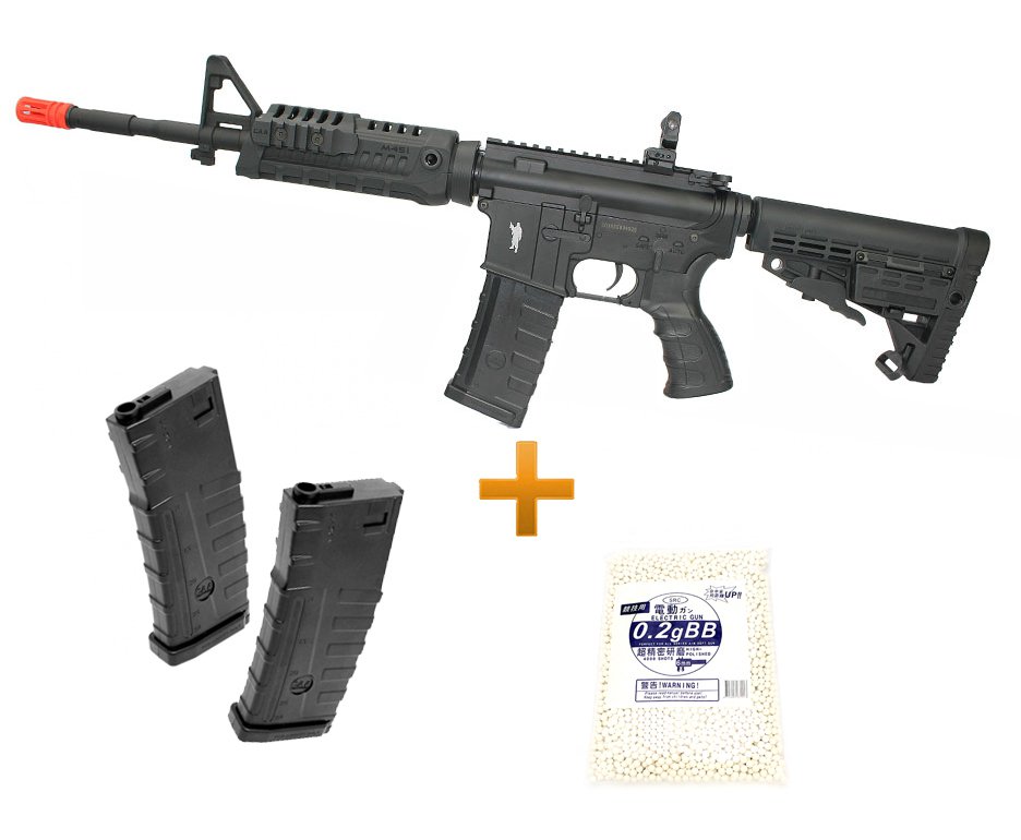 Rifle De Airsoft M4 Carbine Caa Custom Cal 6mm + 02 Mag Extra + Esfera 0,25g + Bateria E Carregador Lipo - King Arms