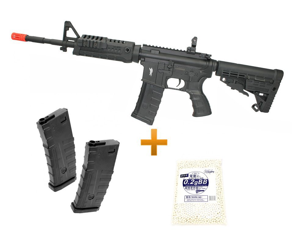 Rifle De Airsoft M4 Carbine Caa Custom Cal 6mm + 02 Mag Extra + Esfera 0,25g + Bateria E Carregador Lipo - King Arms