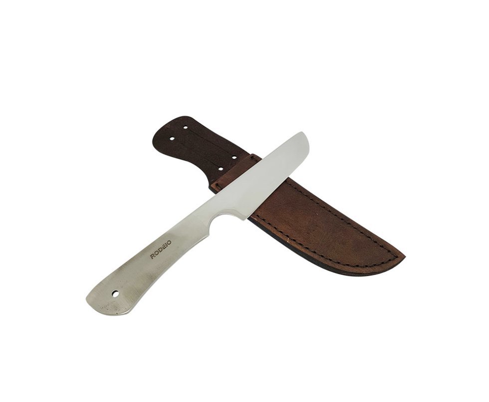 Faca Castradeira 5" + Bainha Couro - Aço Inox - Rodeio