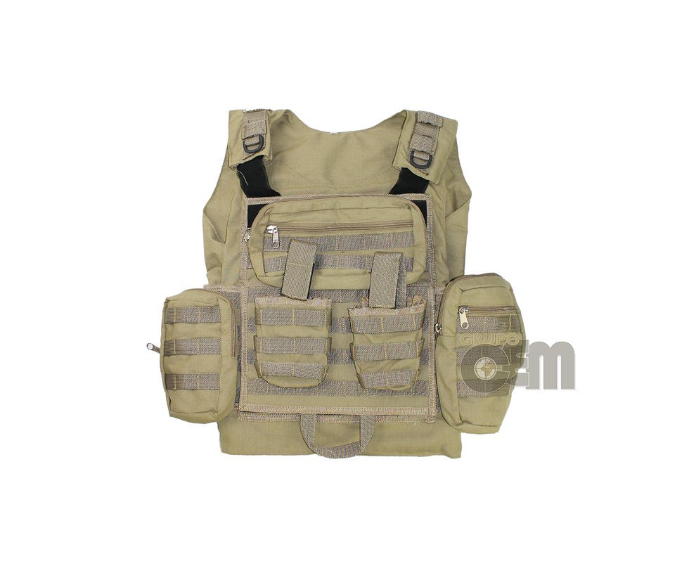 Colete Tatico Modular Mug Com 6 Acessorios - Tan - M