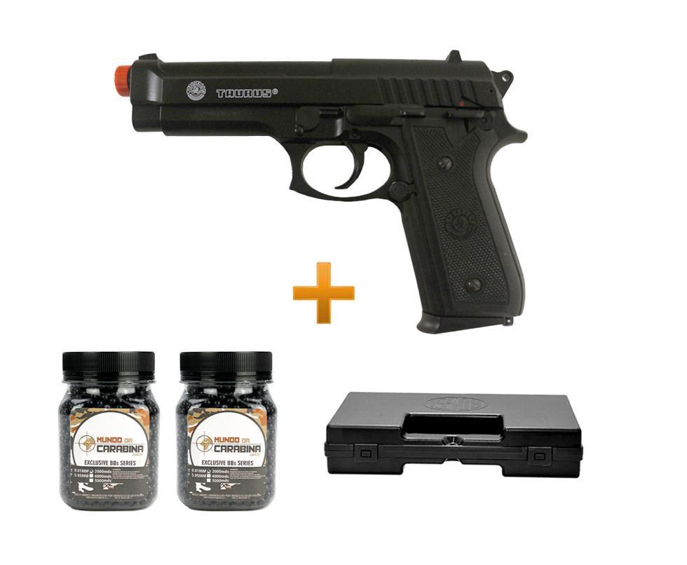 Pistola De Airsoft Taurus Pt 92 - Abs Cal 6,0mm + 4000 Esferas 0,12g + Case Deluxe - Cybergun