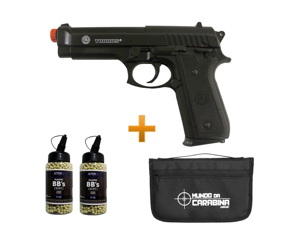 Pistola De Airsoft Taurus Pt 92 Abs Cal 6,0mm + 4000 Esferas 0,12g + Capa Especial - Cybergun