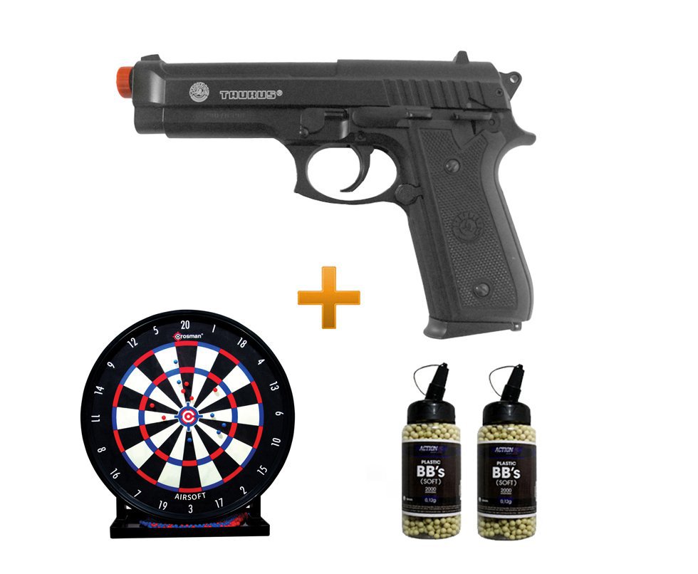 Pistola De Airsoft Taurus Pt 92 Abs Cal 6,0mm + 4000 Esferas 0,12g + Alvo Coletor - Cybergun