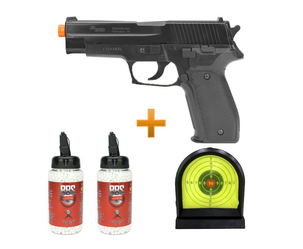 Pistola De Airsoft P226 Sig Sauer Abs Spring - Cal 6,0 Mm + Alvo Gel + 4000 Esferas 0,12g - Cyber Gun