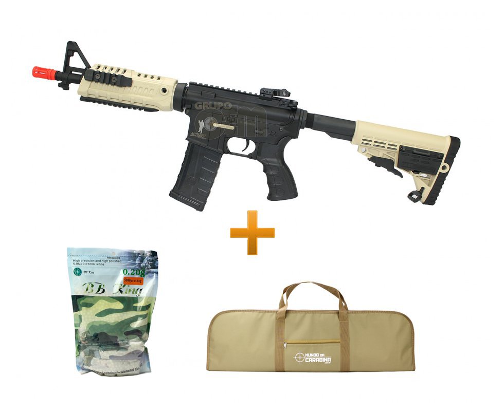 Rifle De Airsoft M4 Caa Cqb Dual Color Custom Cal 6mm Bivolt + Capa Especial + 5000 Esfera 0,20g Bb King - King Arms