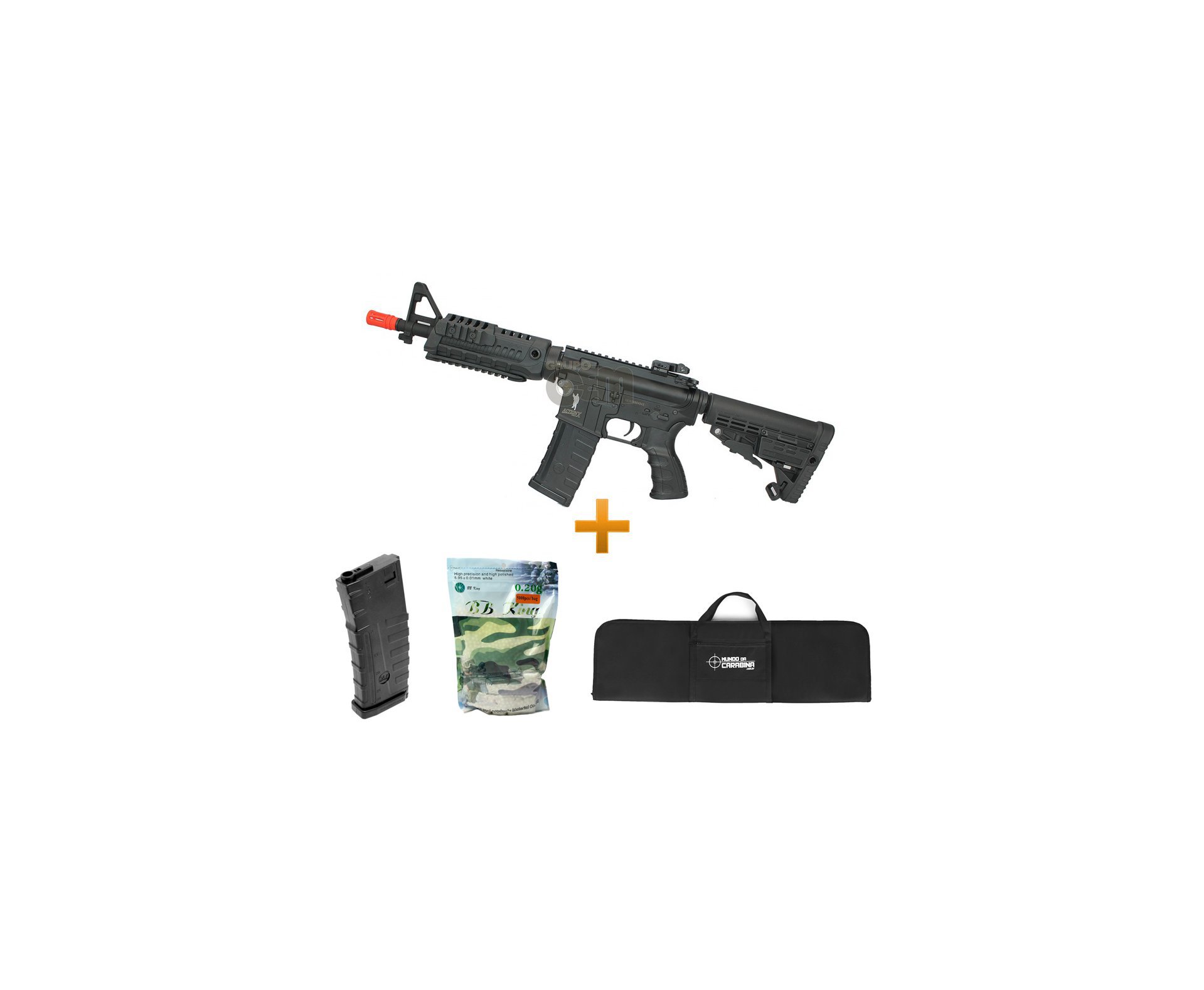 Rifle De Airsoft M4 Caa Cqb Custom Cal 6mm Bivolt + Capa + Mag Extra + Esfera 0,20g - King Arms