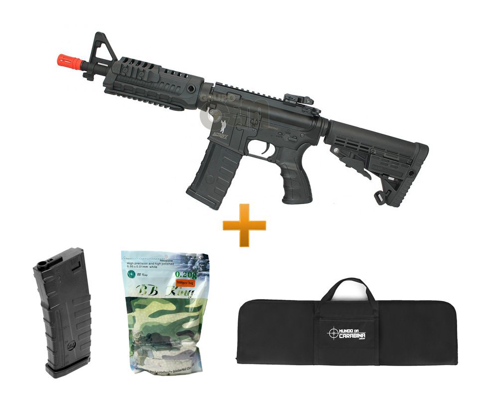 Rifle De Airsoft M4 Caa Cqb Custom Cal 6mm Bivolt + Capa + Mag Extra + Esfera 0,20g - King Arms