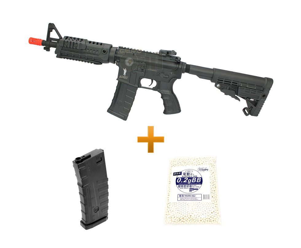 Rifle De Airsoft M4 Cqb Caa Custom Cal 6mm Bivolt + 02 Mag Extra + Esfera 0,20g - King Arms