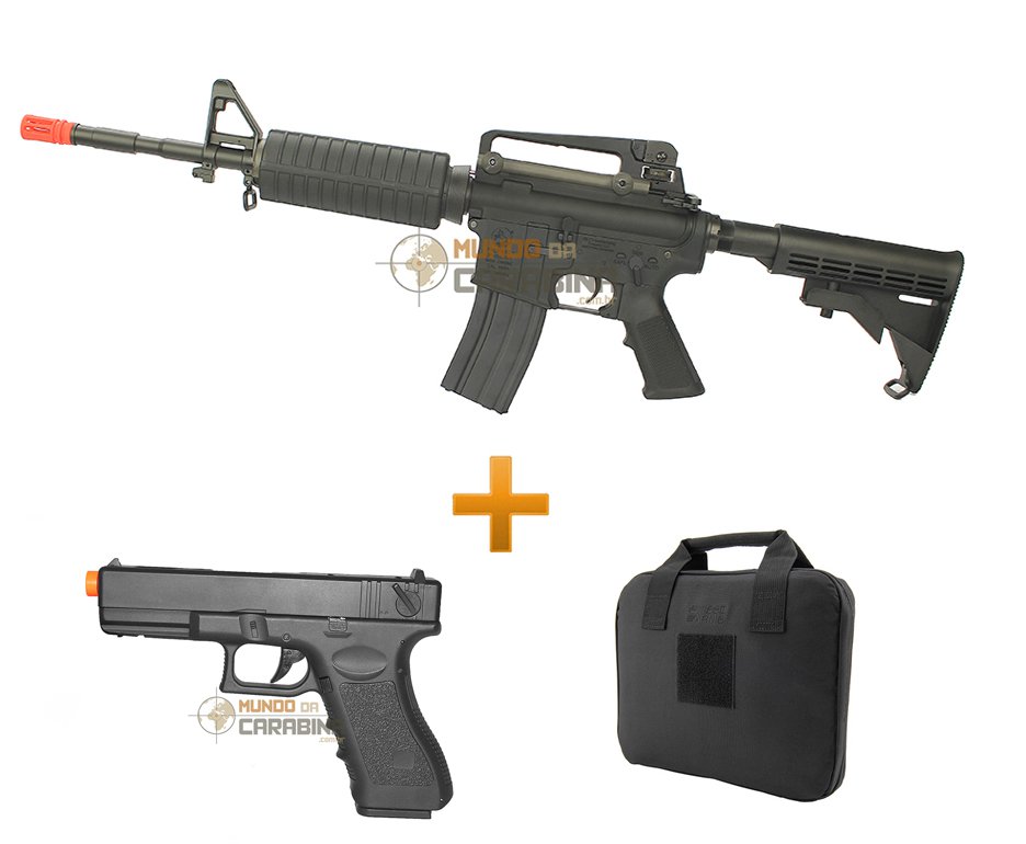 Rifle De Airsoft M4a1 Ultra Grade Cal 6.0mm - King Arms + Pistola Glock Eletrica + Case Almofadado