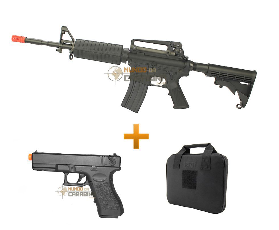 Rifle De Airsoft M4a1 Ultra Grade Cal 6.0mm - King Arms + Pistola Glock Eletrica + Case Almofadado