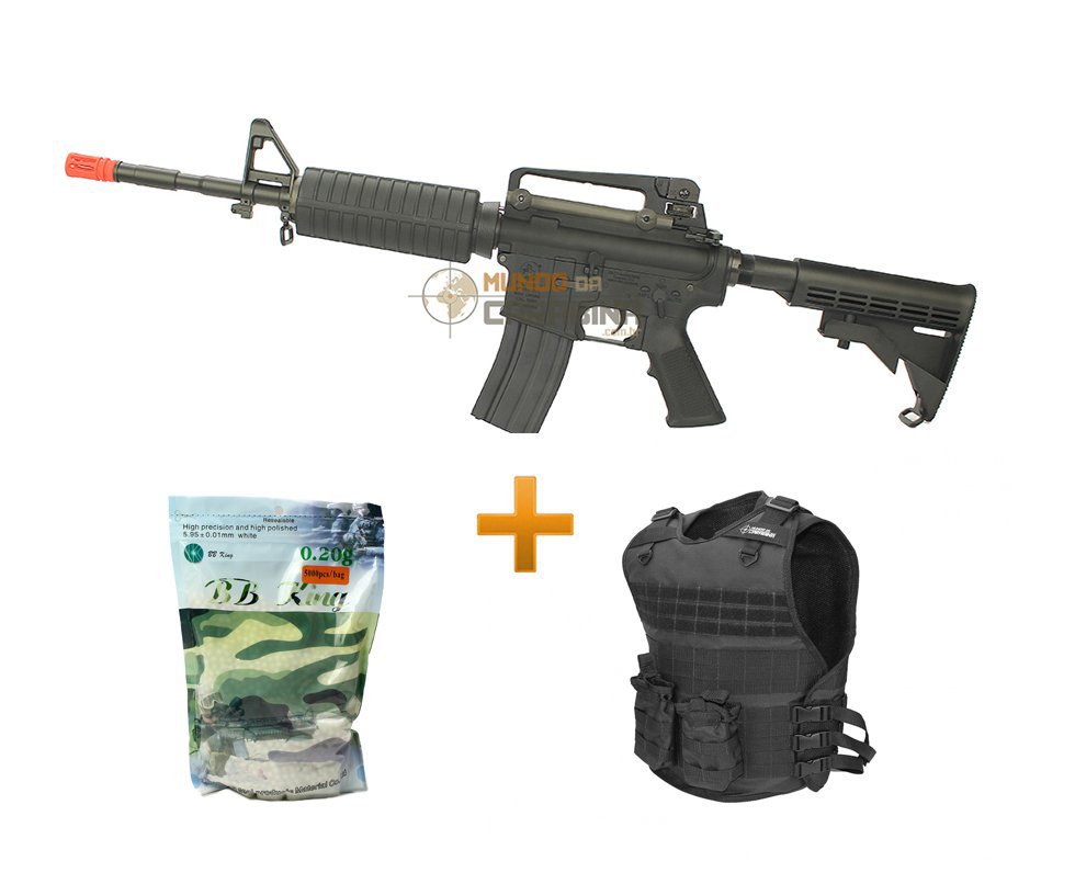 Rifle De Airsoft M4a1 Ultra Grade Cal 6.0mm Bivolt + Colete Molle + Esfera 0,20g - King Arms