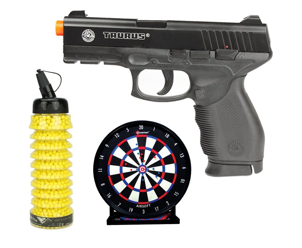 Pistola De Airsoft Taurus Pt 24/7 Semi/metal Cal 6,0 + Alvo Colante + 2300 Bbs 0,12g - Cyber Gun