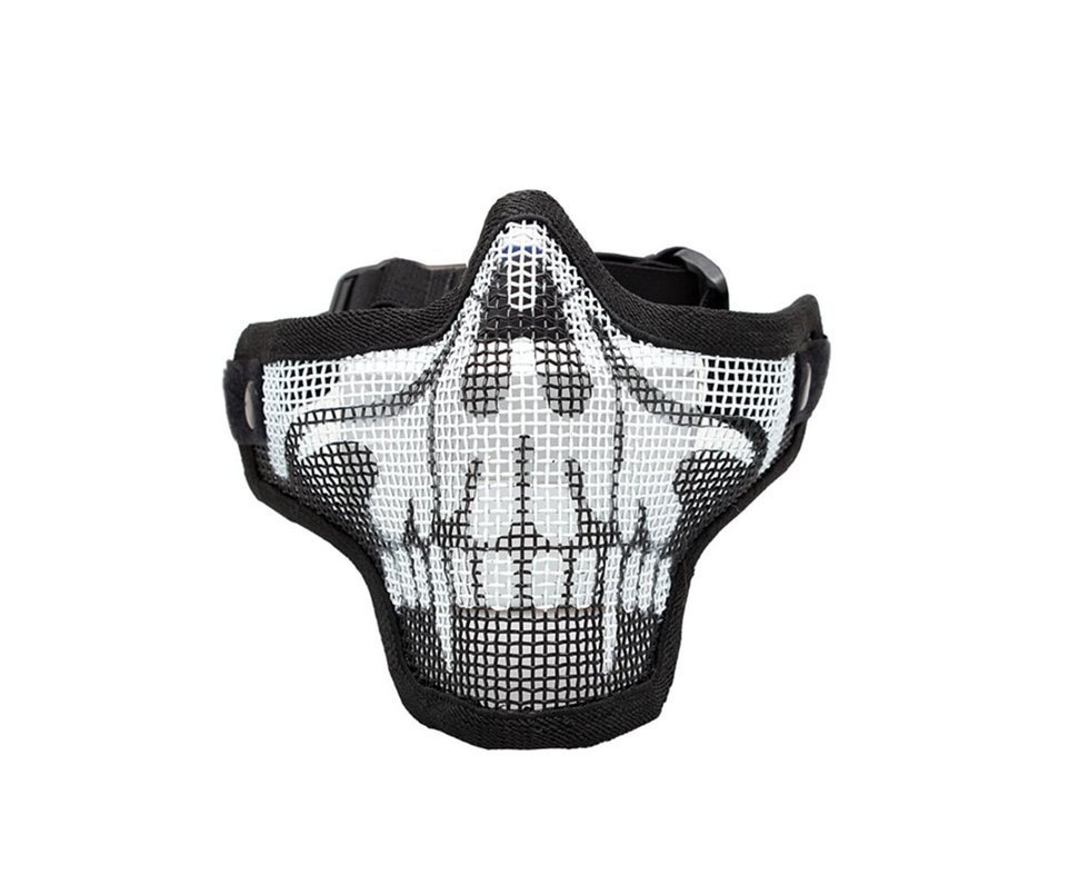 Meia Mascara Tatica De Caveira C/ Tela De Metal - Preta/branca