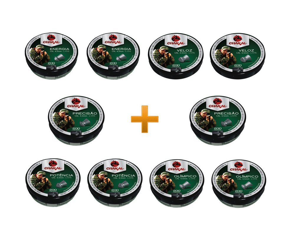 Kit Chumbinho Econômico Calibre 4.5 Mm - Com 10 Latas Chakal (05 Modelos)