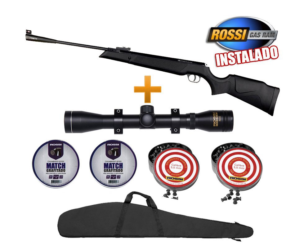 Carabina De Pressão Fênix 400 Galaxy - Gas Ram 455 - Calibre 5,5 Mm + Luneta 4x32 Rossi + Chumbinho + Capa - Cometa
