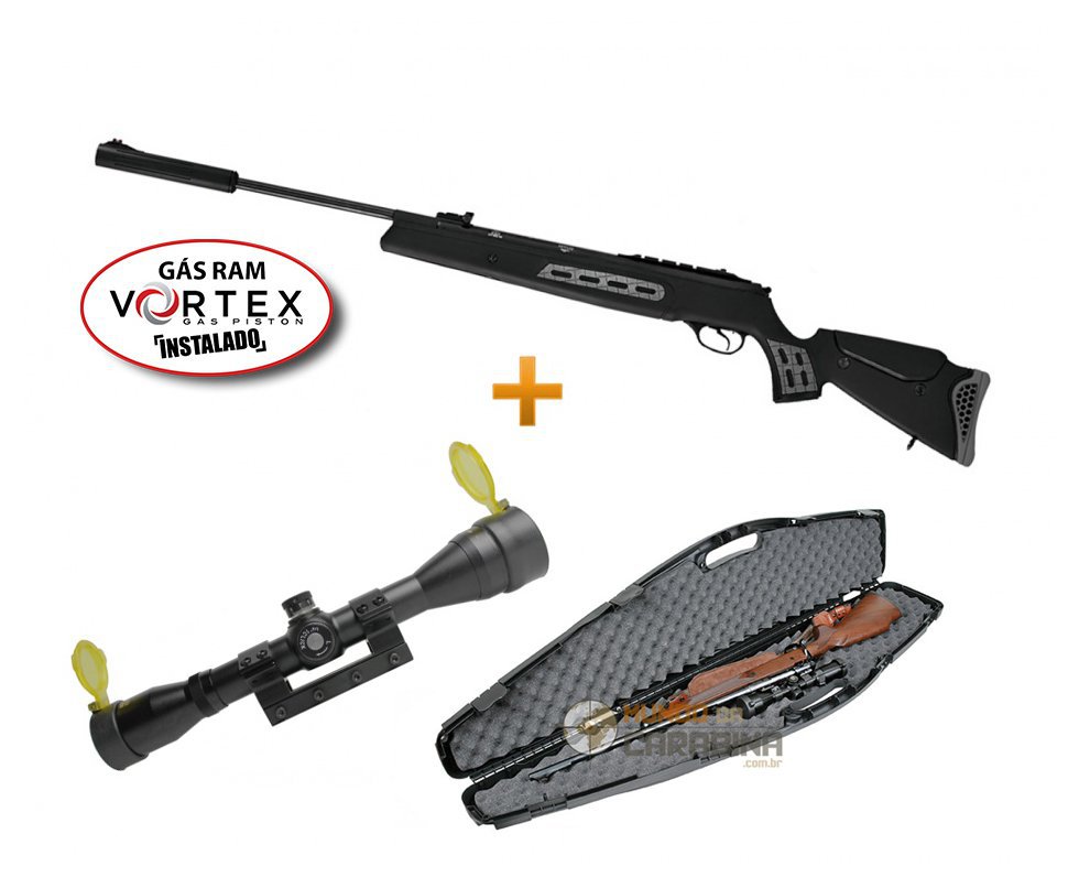 Carabina De Pressão Ht125 Sniper Vortex Gas Ram 75kg + Luneta 4x32 Gold Rossi + Case Rigido - Hatsan